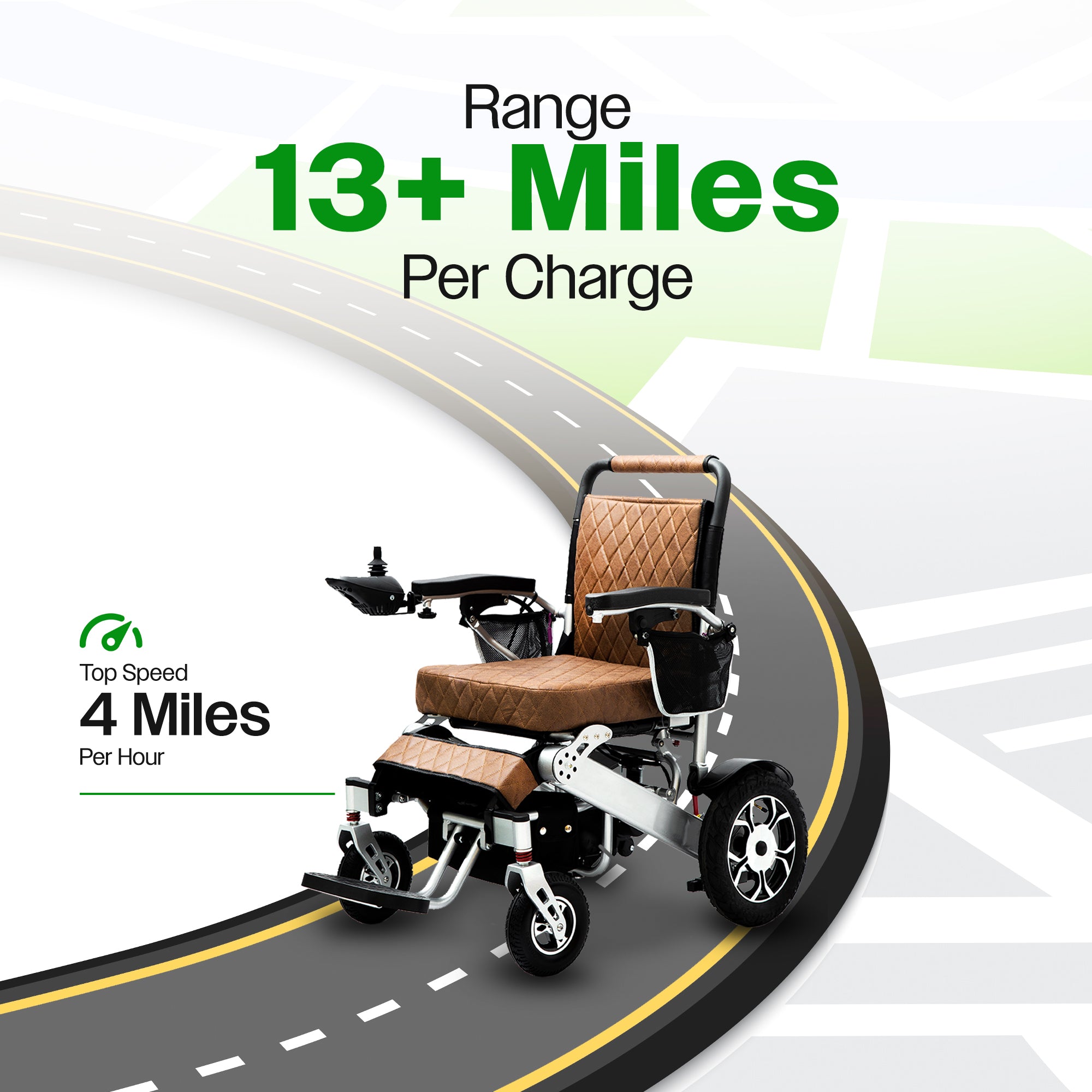 Culver Mobility WOLF (Brown)- Leather Folding Lightweight Heavy Duty Electric Wheelchair 330 lbs -500W-13 Miles