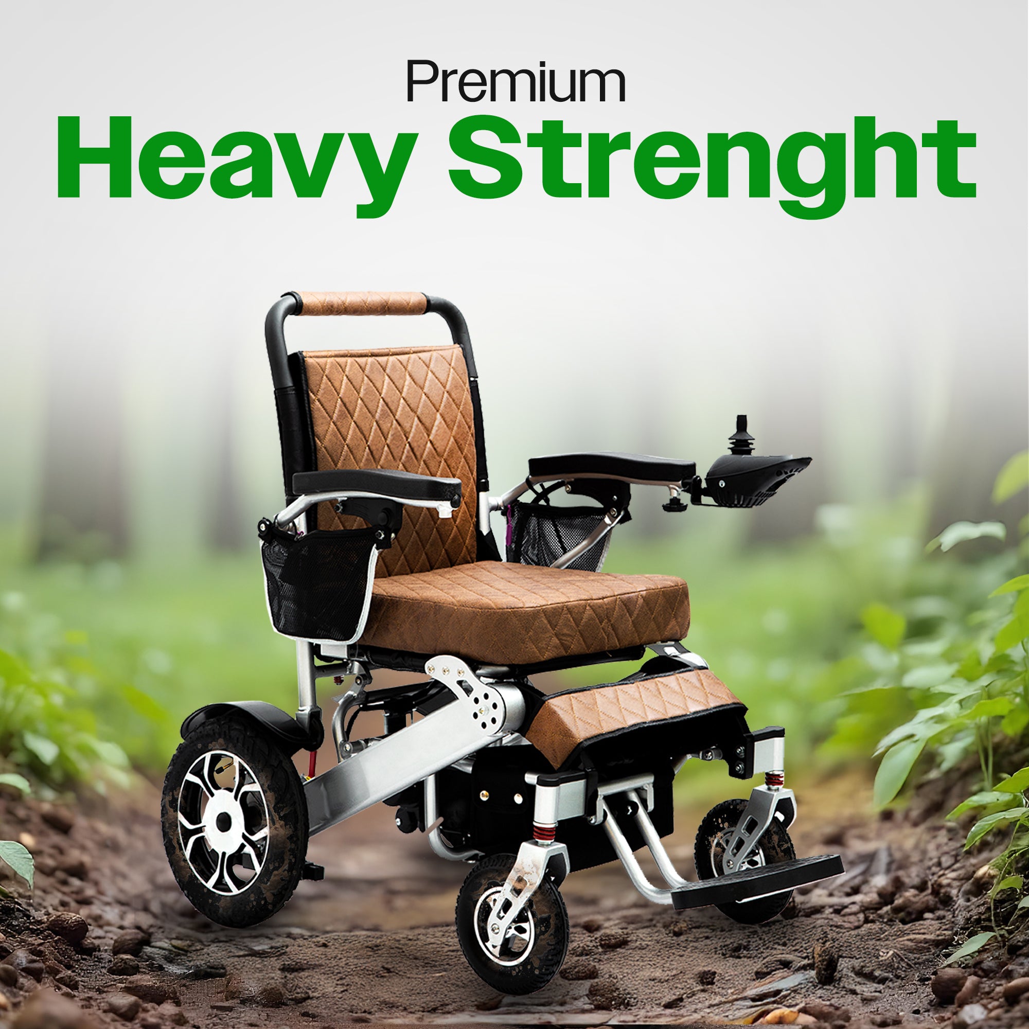 Culver Mobility WOLF (Brown)- Leather Folding Lightweight Heavy Duty Electric Wheelchair 330 lbs -500W-13 Miles