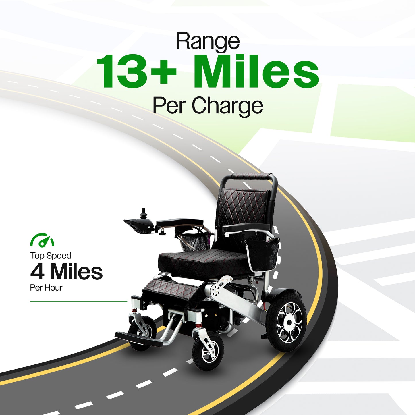 Culver Mobility WOLF (Black ) - Folding Lightweight Heavy Duty Electric Wheelchair 330 lbs-500W-13 Miles