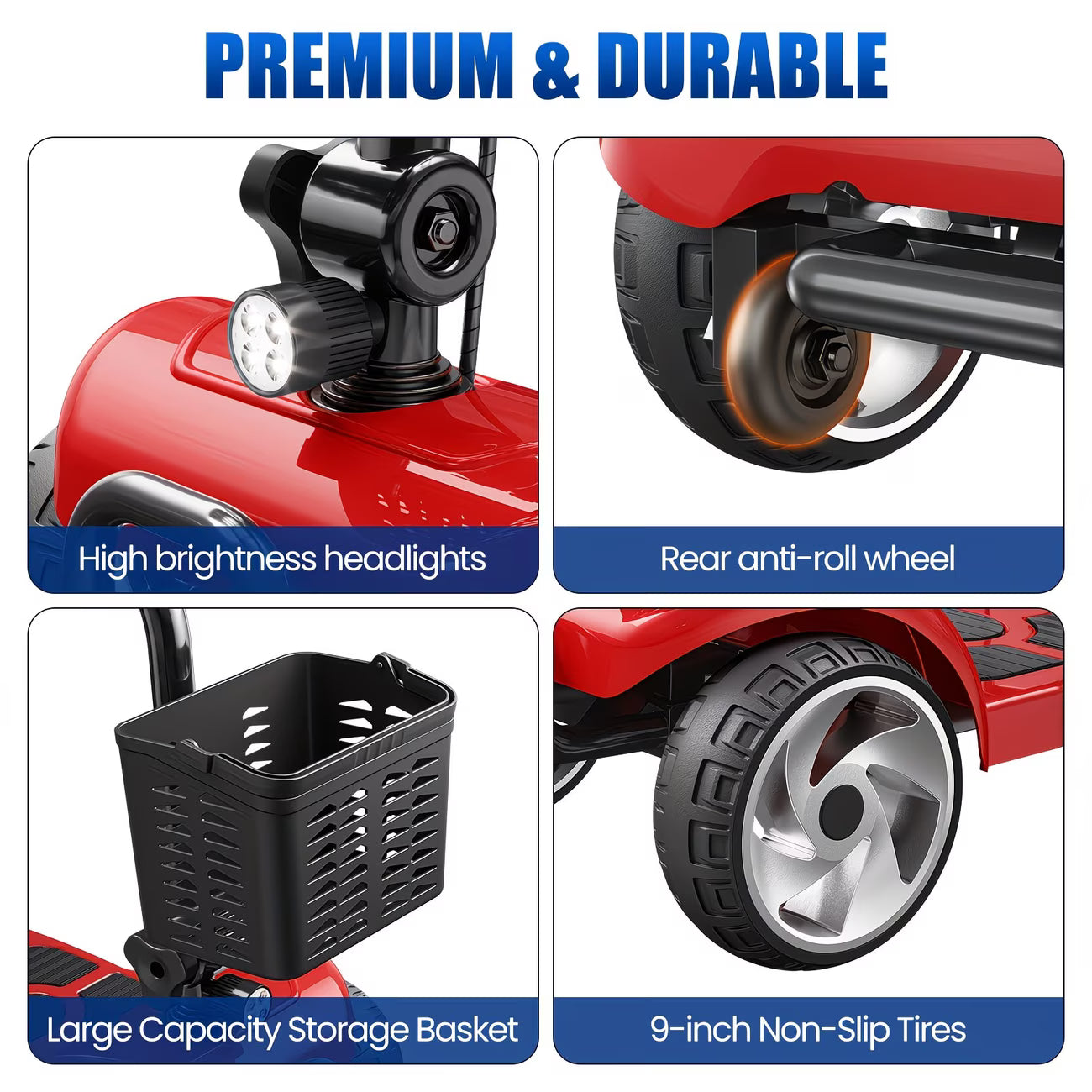 20-Mile Long Range Folding Mobility Scooter for Adults & Seniors, 300 lb Weight Capacity, Portable Electric Mobility Scooter with LED Headlight, Detachable Storage Basket, Compact Travel Scooter for Daily Use