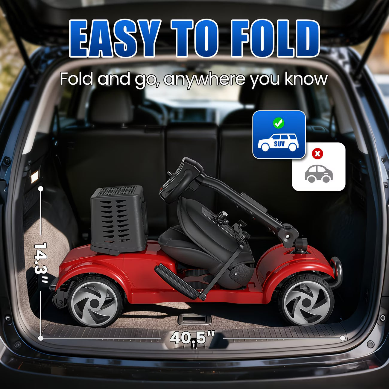 20-Mile Long Range Folding Mobility Scooter for Adults & Seniors, 300 lb Weight Capacity, Portable Electric Mobility Scooter with LED Headlight, Detachable Storage Basket, Compact Travel Scooter for Daily Use