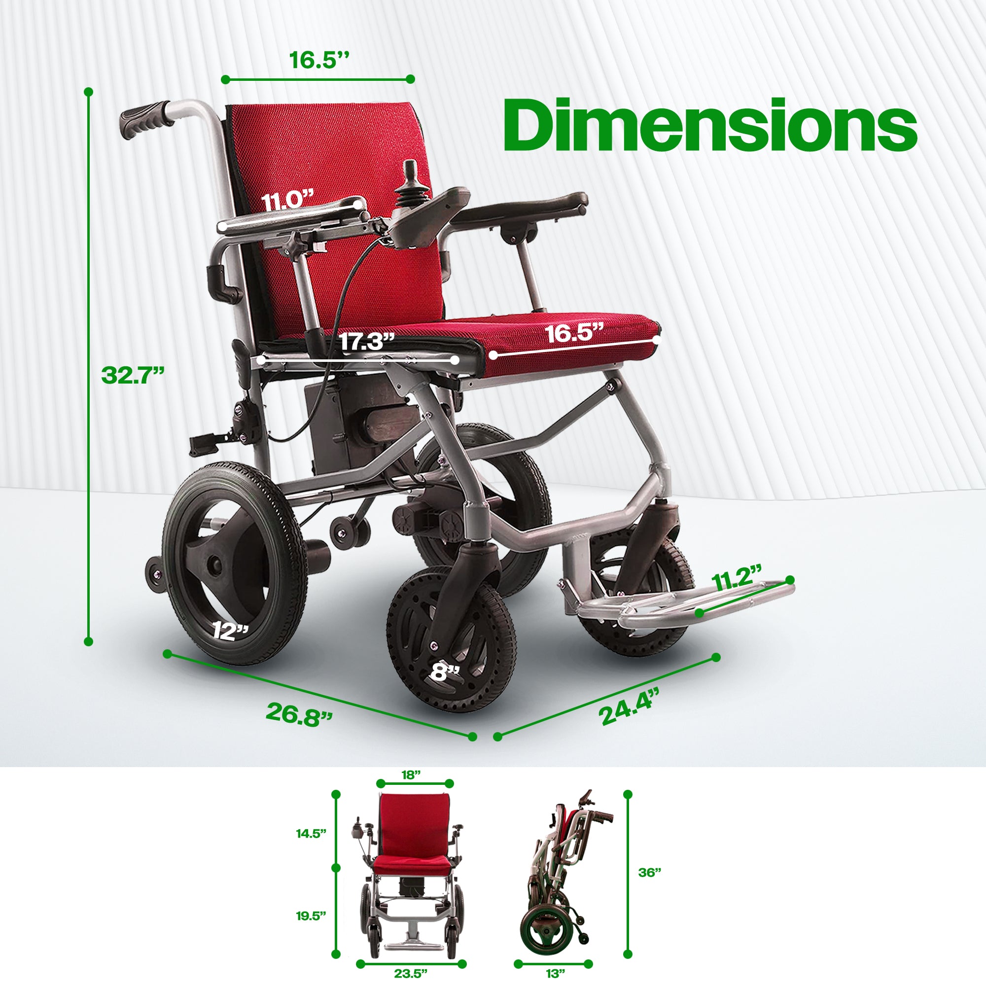 Culver Mobility KANO( Red) - Foldable Electric Wheelchair, Travel Size, User-Friendly