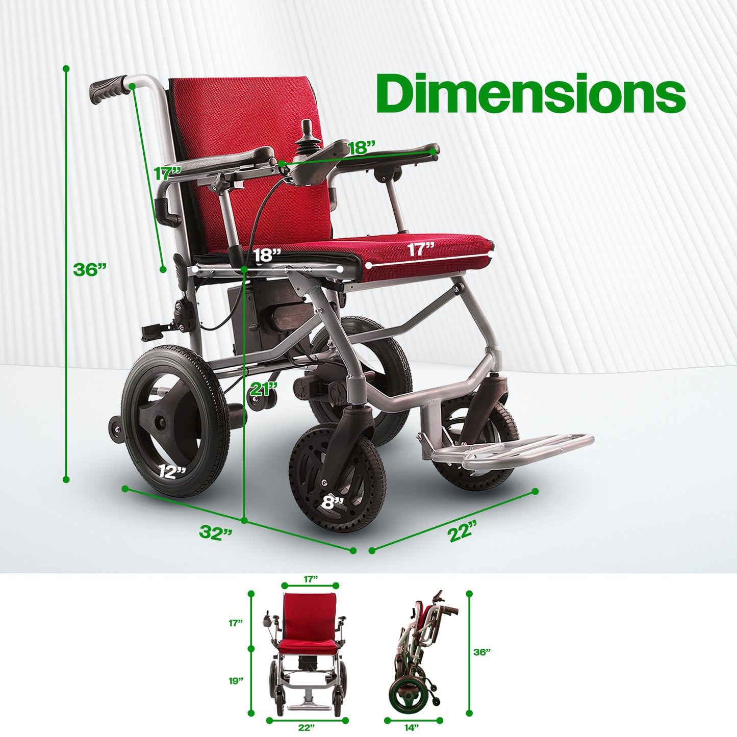 KANO( Red) - Foldable Electric Wheelchair, Travel Size, User-Friendly