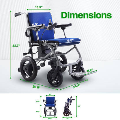 Culver Mobility Lightweight Foldable Electric Wheelchair - KANO (Blue) Travel Size