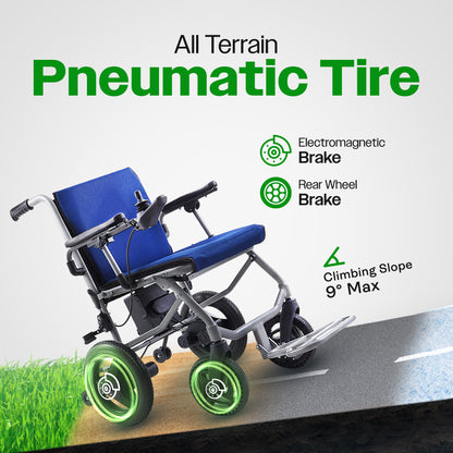 Culver Mobility Lightweight Foldable Electric Wheelchair - KANO (Blue) Travel Size