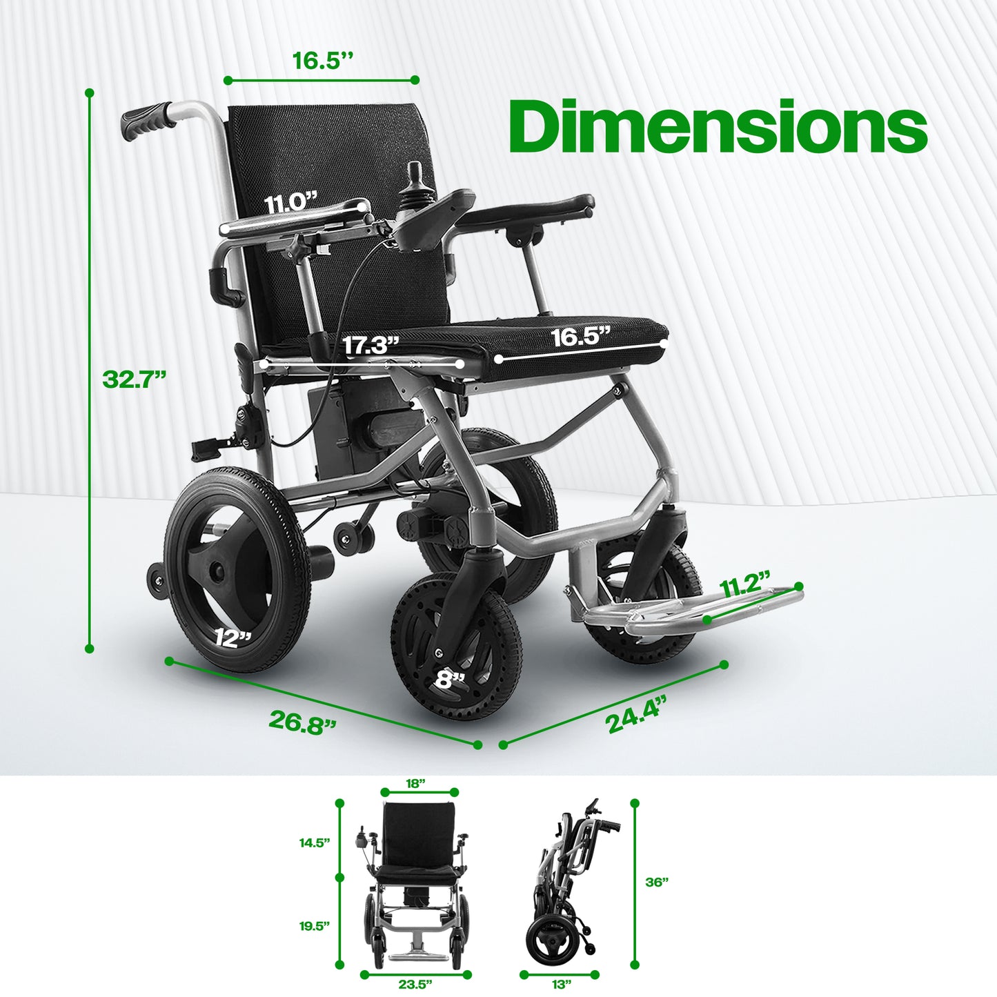 Culver Mobility KANO (Black) -Foldable Electric Wheelchair, Travel Size, User-Friendly