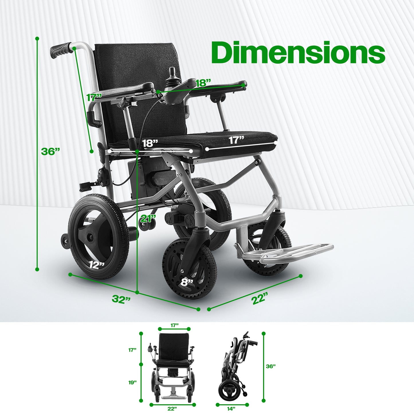 KANO (Black) -Foldable Electric Wheelchair, Travel Size, User-Friendly