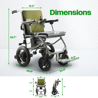 Culver Mobility KANO (Green) -Foldable Electric Wheelchair, Travel Size, User-Friendly