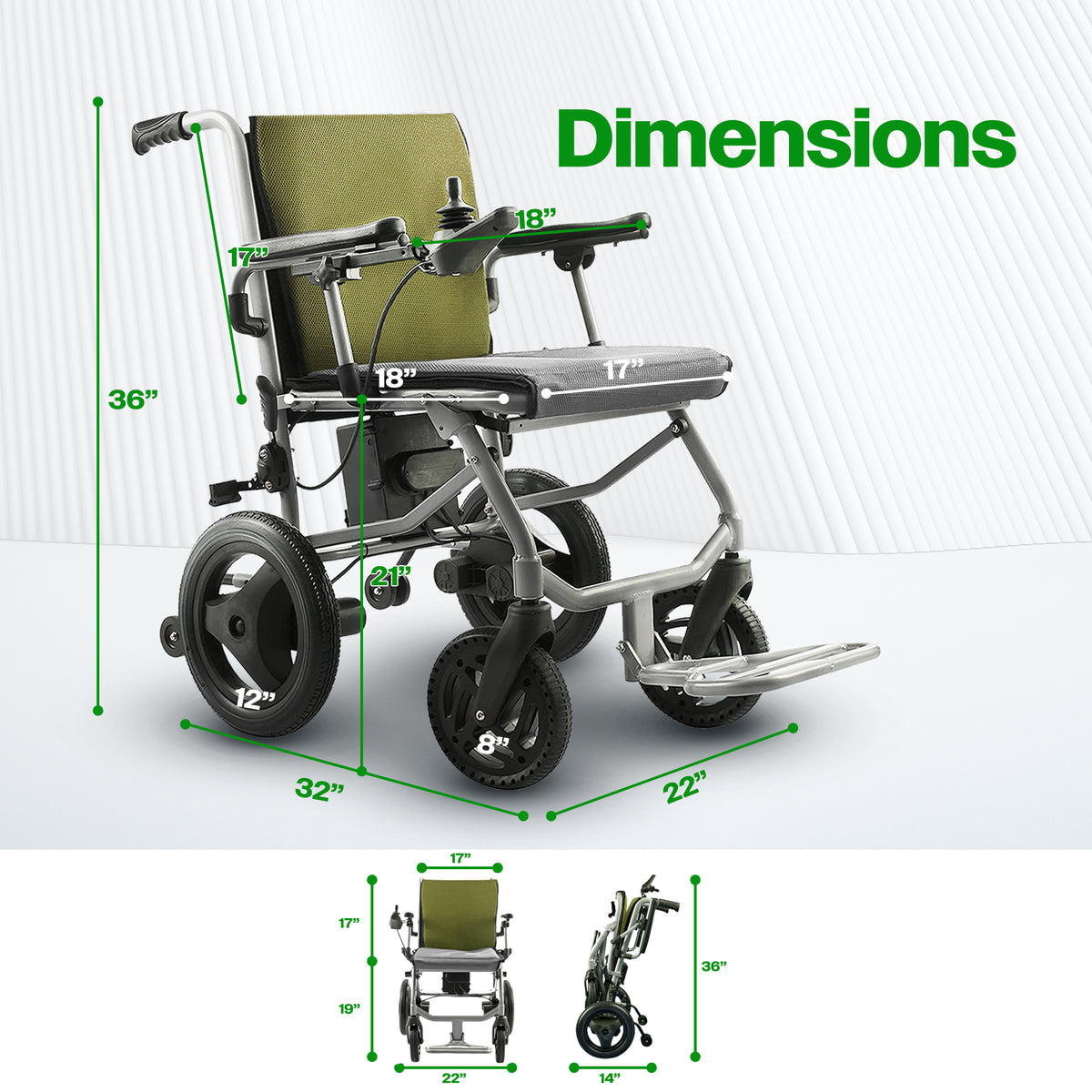 Culver Mobility KANO 35 lb Lightweight Travel Electric Wheelchair – Green