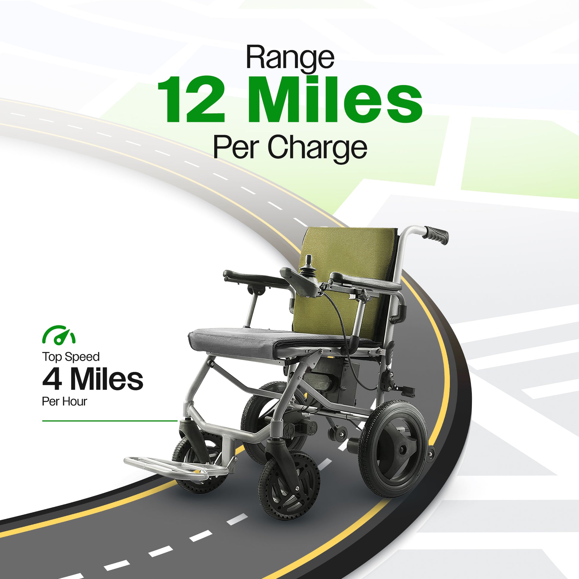 Culver Mobility KANO (Green) -Foldable Electric Wheelchair, Travel Size, User-Friendly