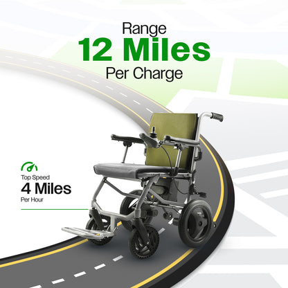Culver Mobility KANO (Green) -Foldable Electric Wheelchair, Travel Size, User-Friendly