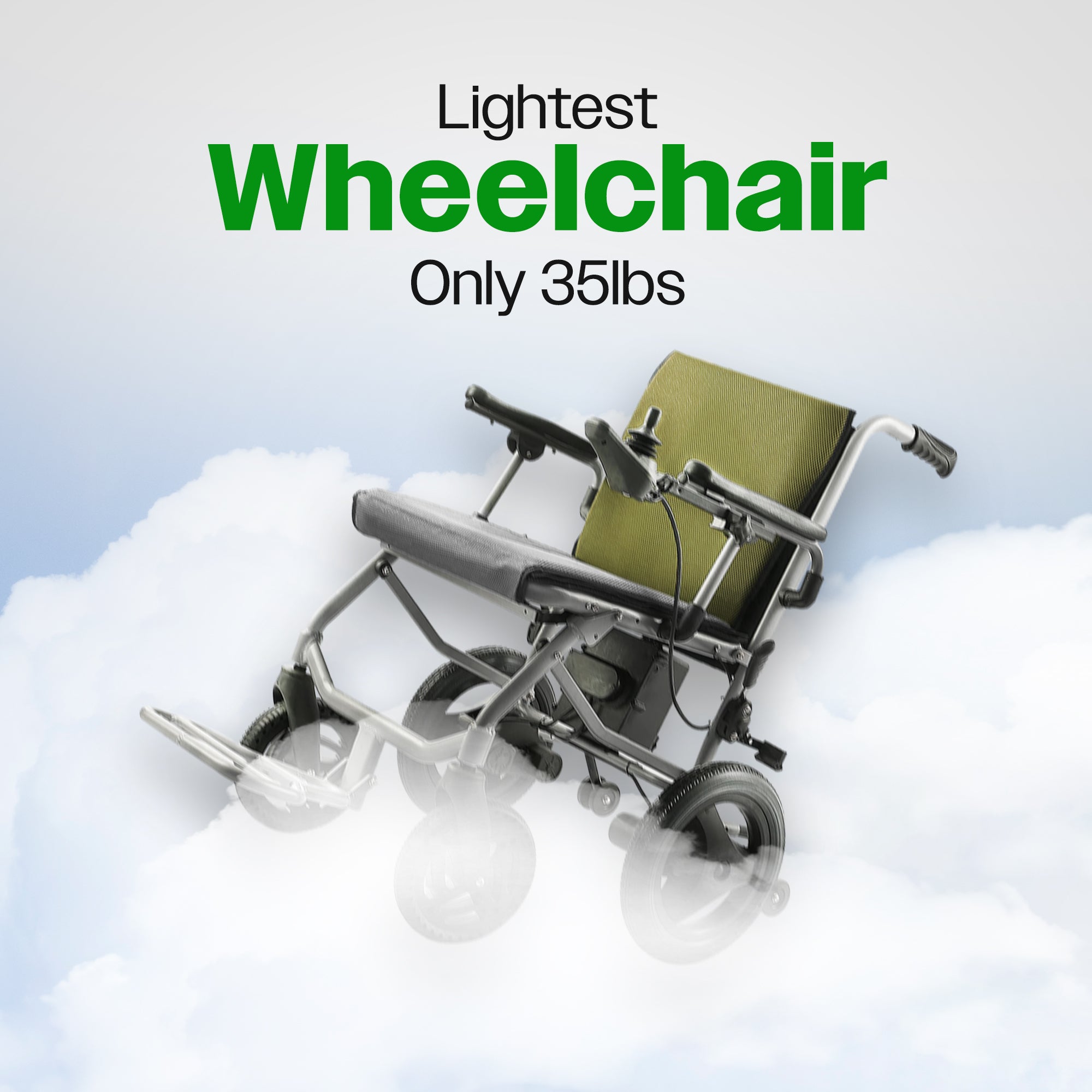 Culver Mobility KANO (Green) -Foldable Electric Wheelchair, Travel Size, User-Friendly