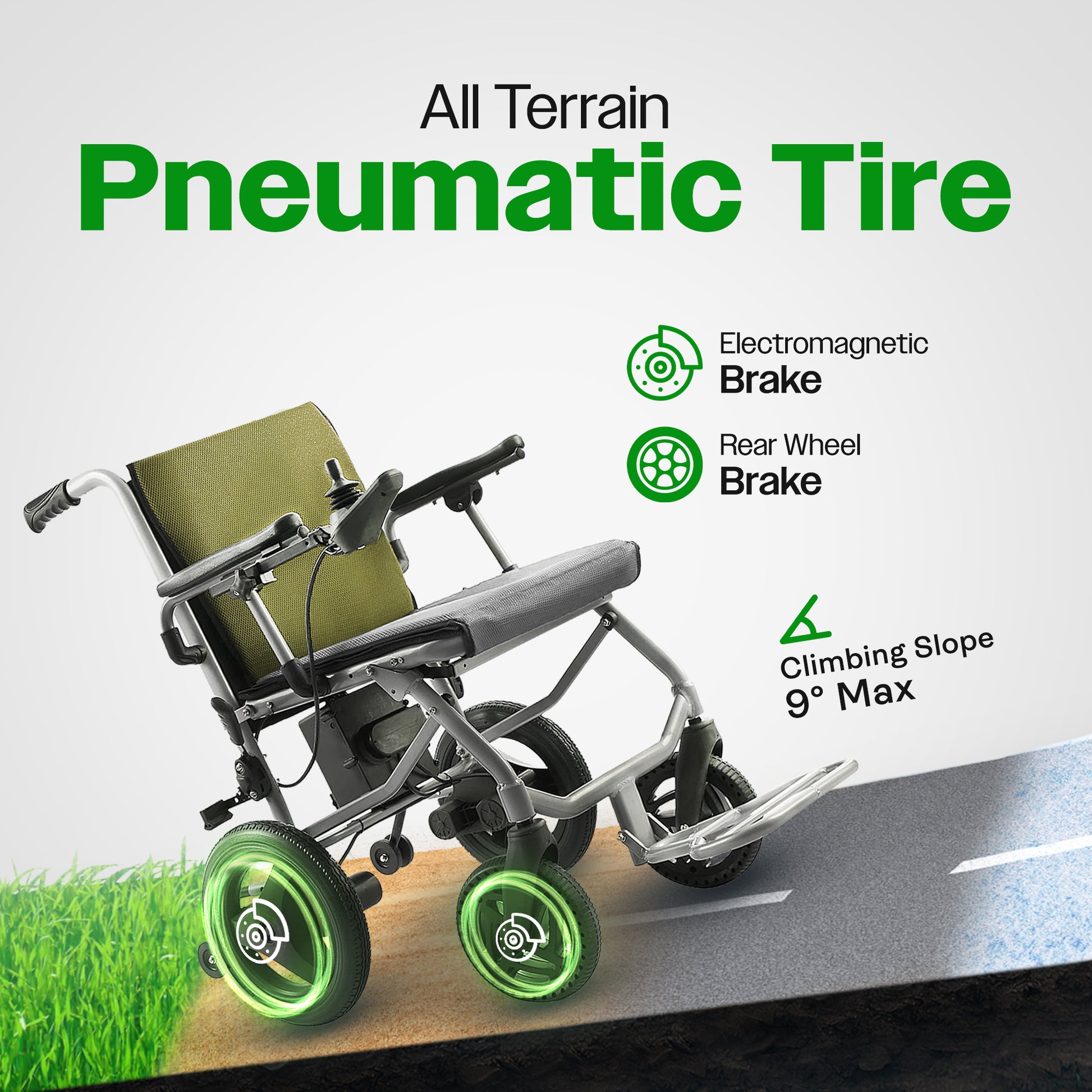 Culver Mobility KANO (Green) -Foldable Electric Wheelchair, Travel Size, User-Friendly