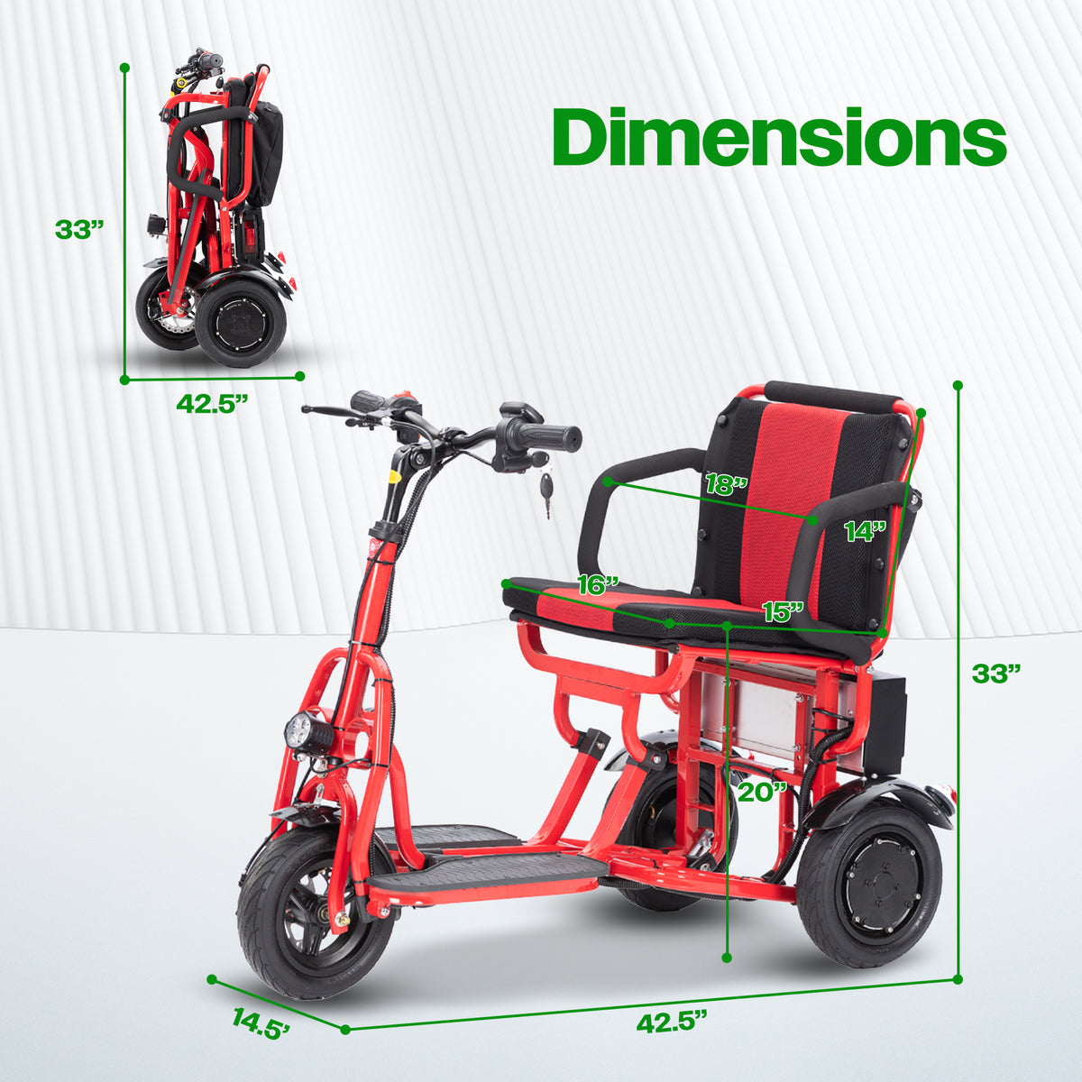 Culver Mobility COUGAR 3-Wheel Folding Mobility Scooter, 49.6 lb, 15-Mile Range – Red