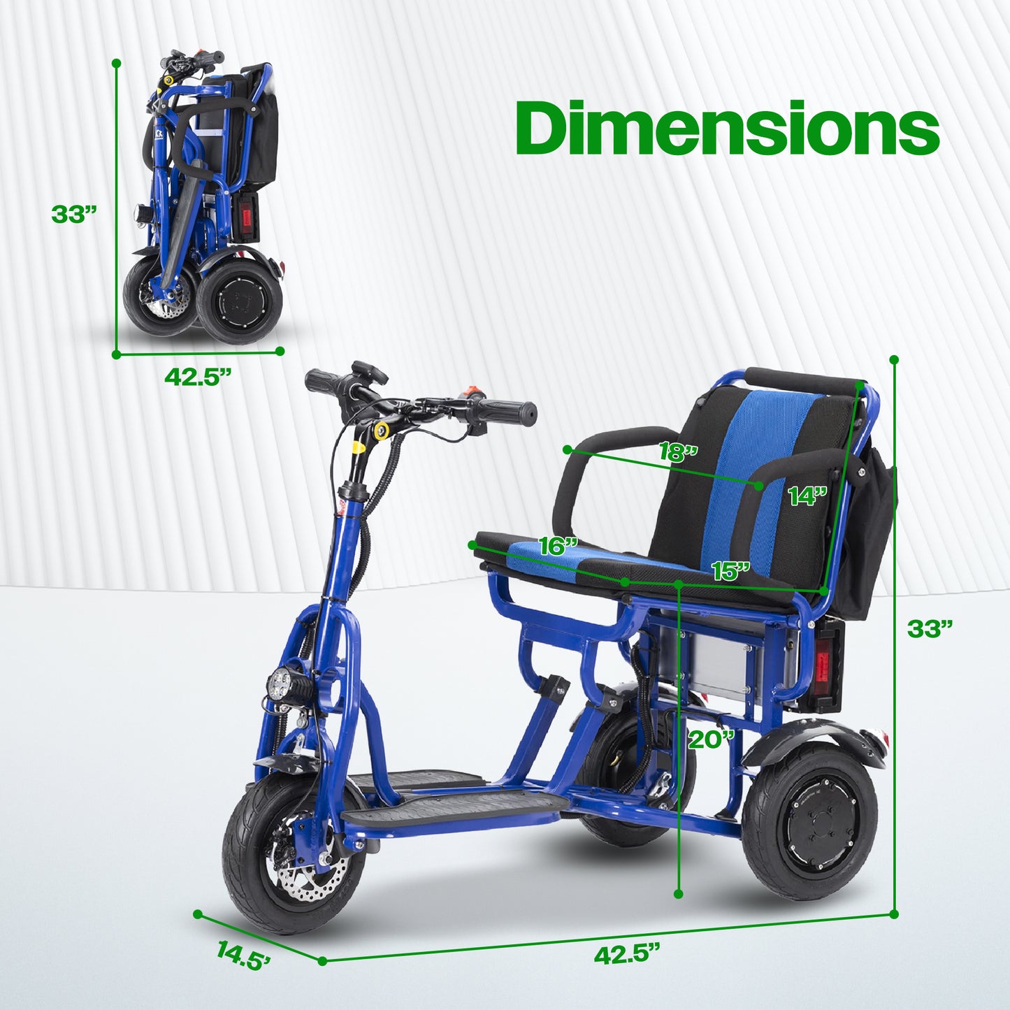 COUGAR (Blue) Folding Electric Mobility Scooter 3 Wheel Lightweight Portable Power Travel Scooters