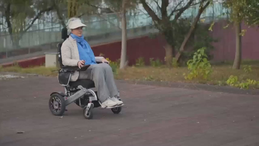 SHAWK Reclining Folding Electric Wheelchair, 330 lb, 25-Mile Range – Red