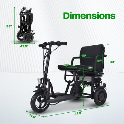 COUGAR (Black) Folding Electric Mobility Scooter 3 Wheel Lightweight Portable Power Travel Scooters