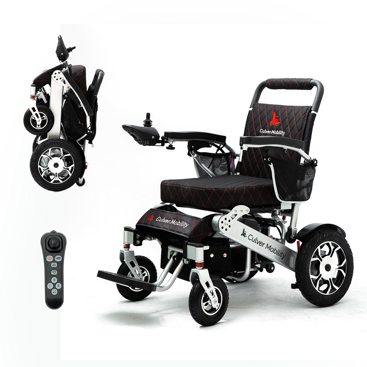 WOLF (Black Leather) - Folding Lightweight Heavy Duty Electric Wheelchair 330 lbs-500W-13 Miles