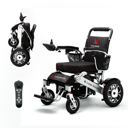 WOLF (Black Leather) - Folding Lightweight Heavy Duty Electric Wheelchair 330 lbs-500W-13 Miles