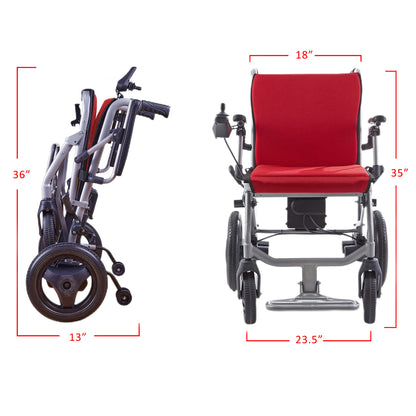 KANO( Red) -Foldable Electric Wheelchair, Travel Size, User-Friendly