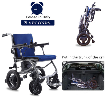 Folding Lightweight Electric Wheelchair KANO (Blue) Travel Size