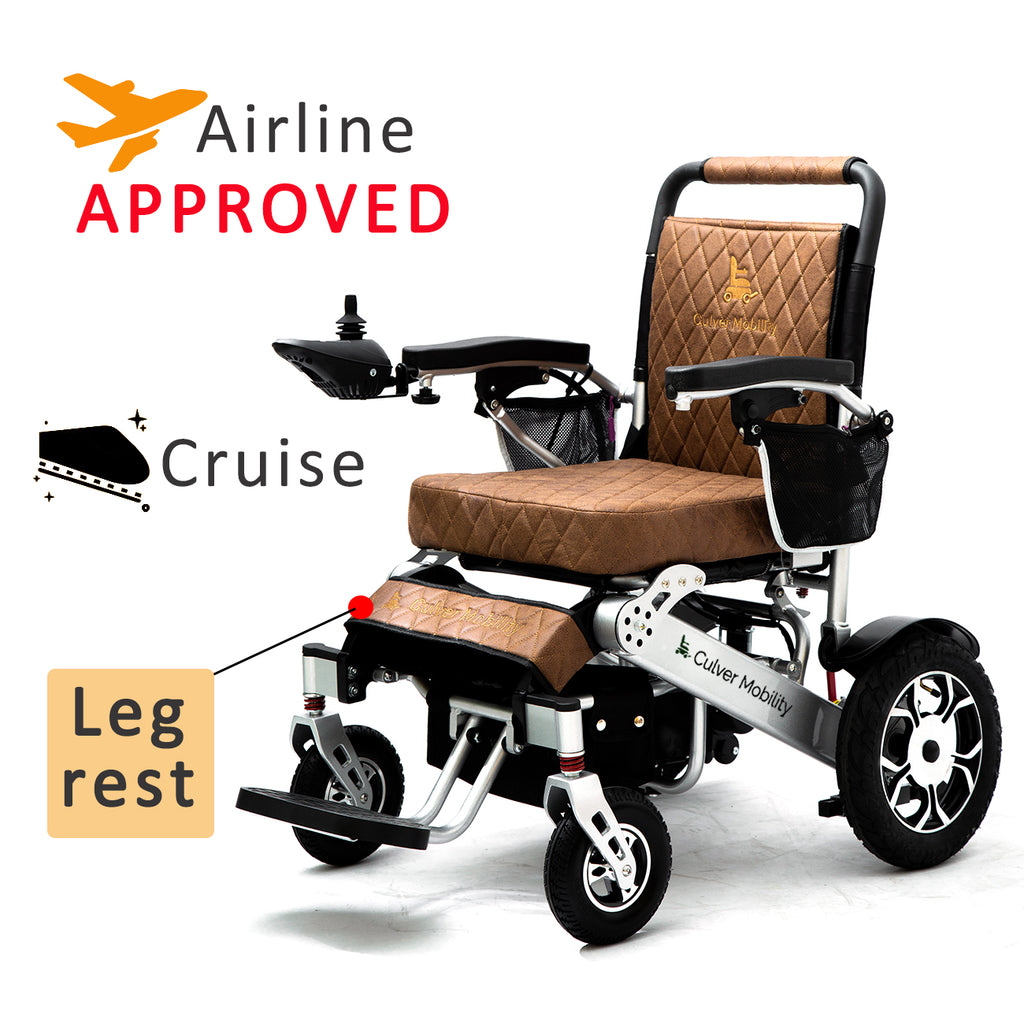 WOLF(Brown Leather)-Folding Lightweight Heavy Duty Electric Wheelchair 330 lbs -500W-13 Miles