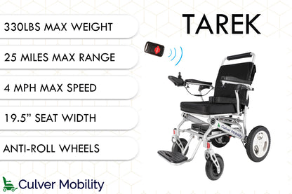 Culver Mobility TAREK-Exclusive Electric Wheelchairs, One Click Automatic Fold and Unfold , (600W Motor Power)