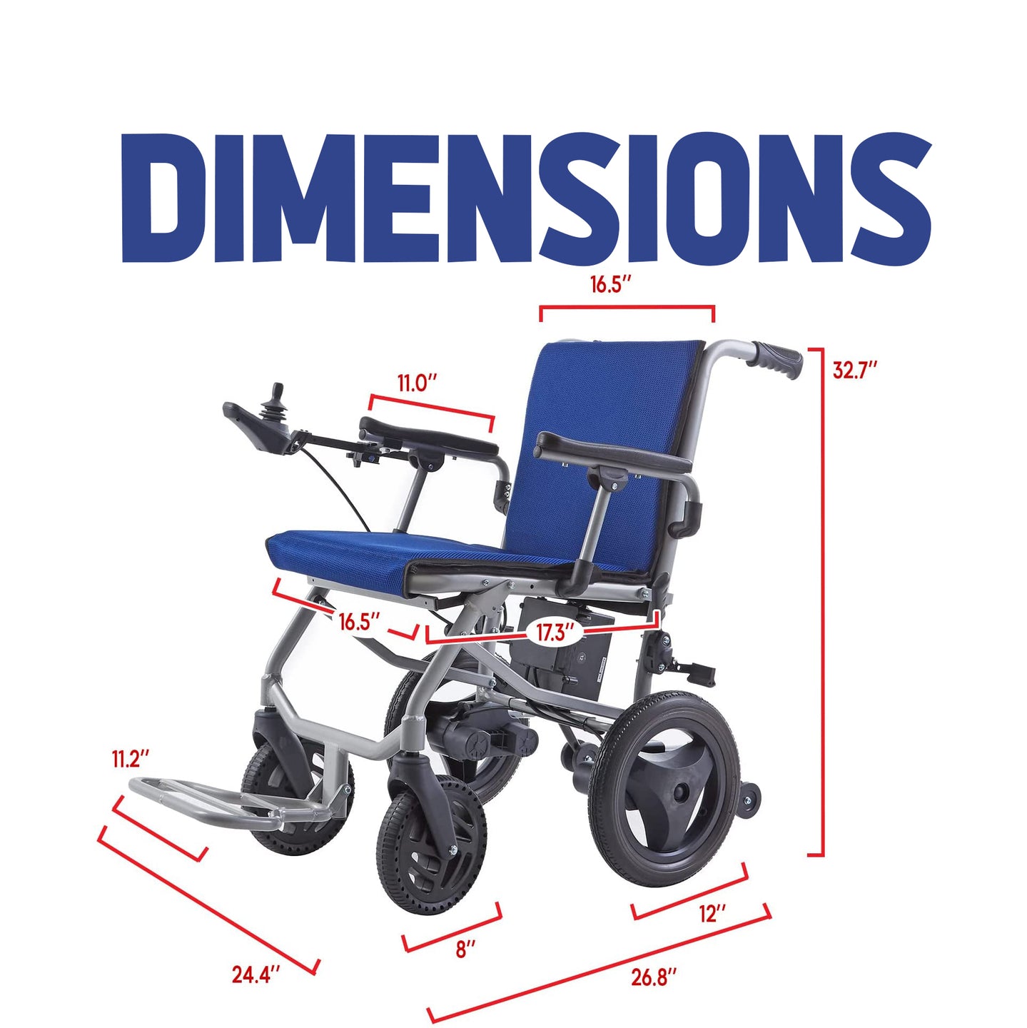 Folding Lightweight Electric Wheelchair KANO (Blue) Travel Size