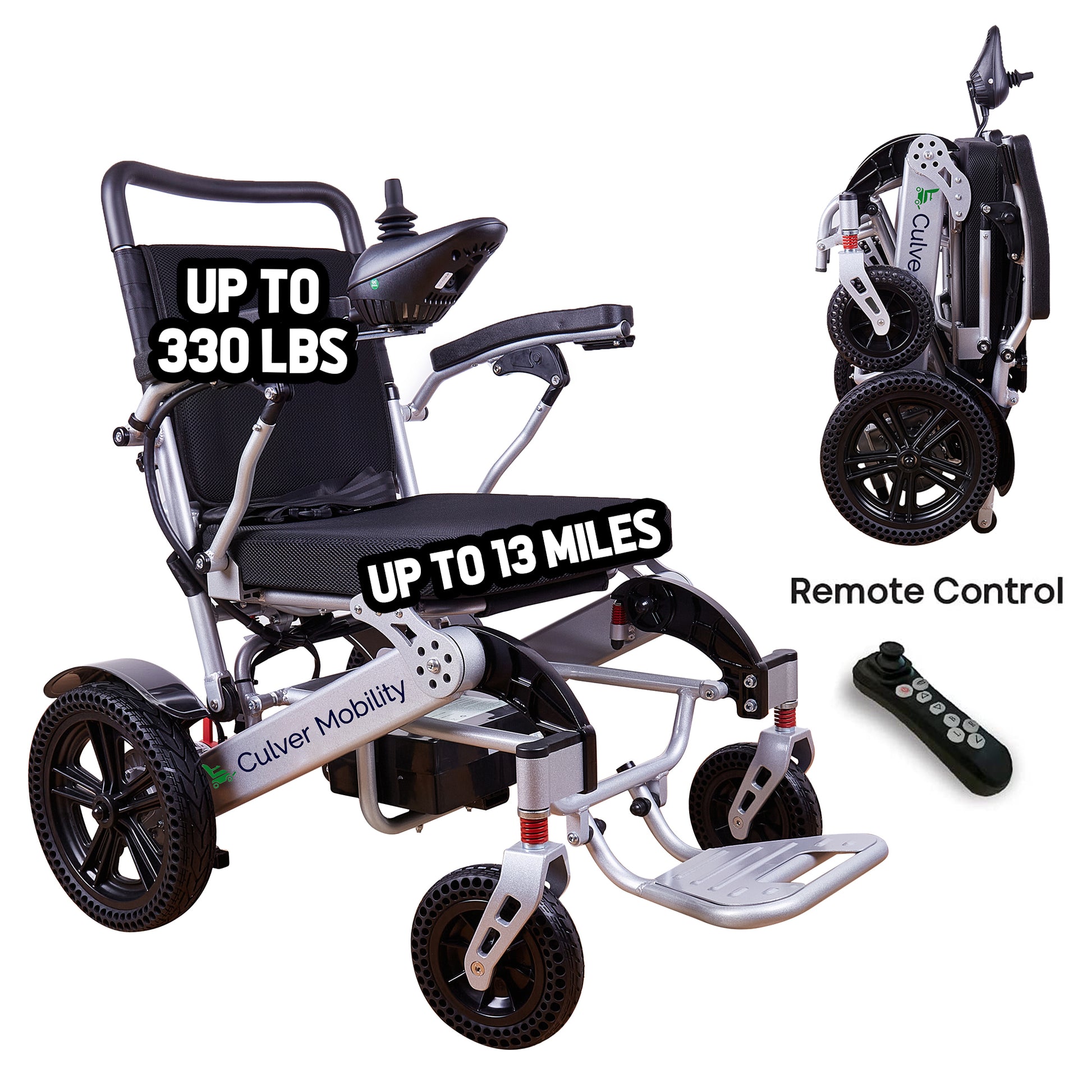 TIGER (Silver)-Folding Lightweight Heavy Duty Electric Wheelchair 330 lbs Max Load-500W-13 Miles