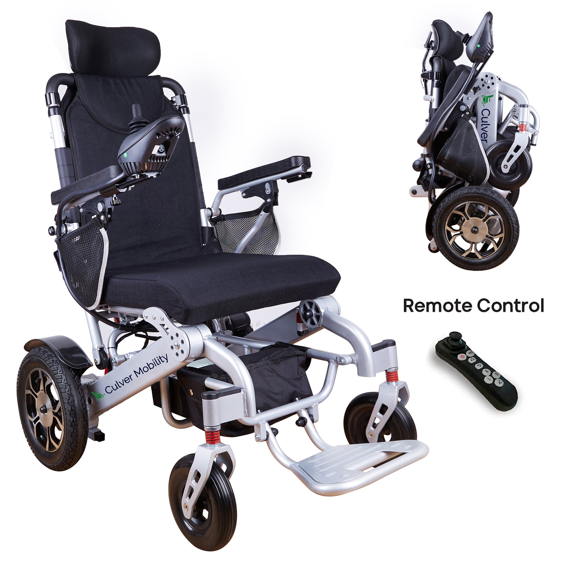 SHAWK (Silver)-Reclining Folding Lightweight Electric Wheelchair 500W Motor,330 lbs-13 miles