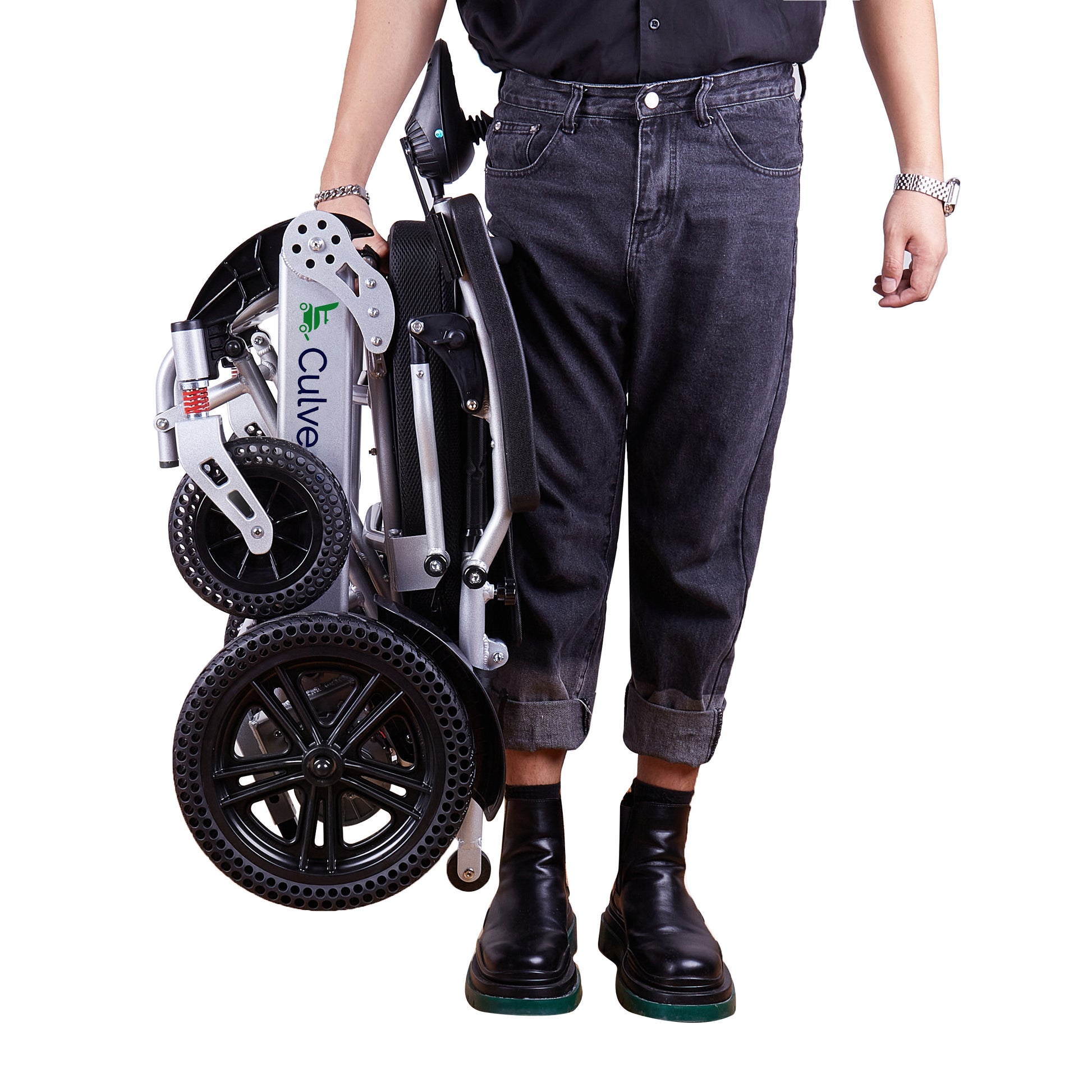 TIGER (Silver)-Folding Lightweight Heavy Duty Electric Wheelchair 330 lbs Max Load-500W-13 Miles