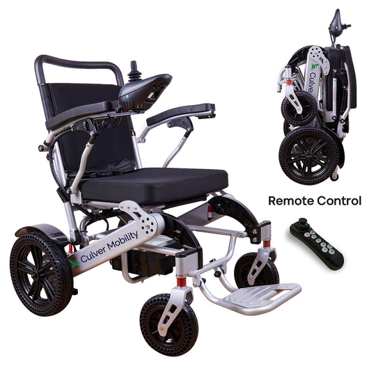 Culver Mobility TIGER (Silver)-Folding Lightweight Heavy Duty Electric Wheelchair 500W Motor Power