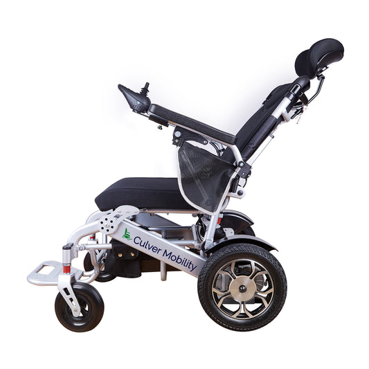 SHAWK (Silver)-Reclining Folding Lightweight Electric Wheelchair 500W Motor,330 lbs-13 miles