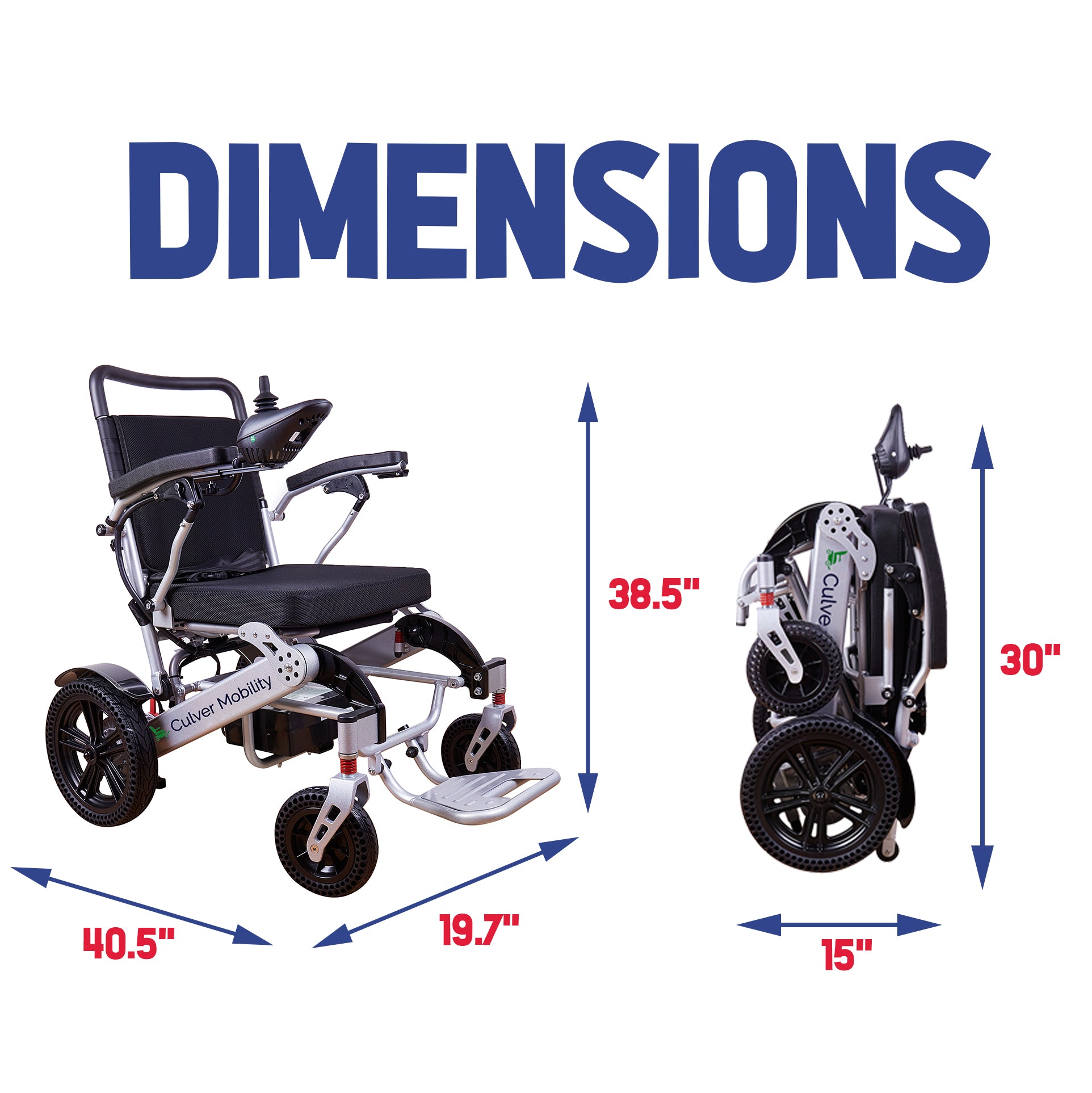 TIGER (Silver)-Folding Lightweight Heavy Duty Electric Wheelchair 330 lbs Max Load-500W-13 Miles