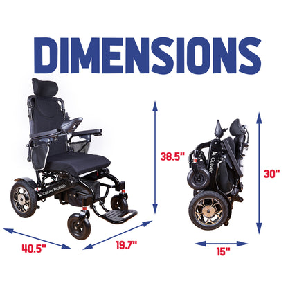 SHAWK (Black)-Reclining Folding Lightweight Electric Wheelchair 500W Motor,330 lbs-13 miles
