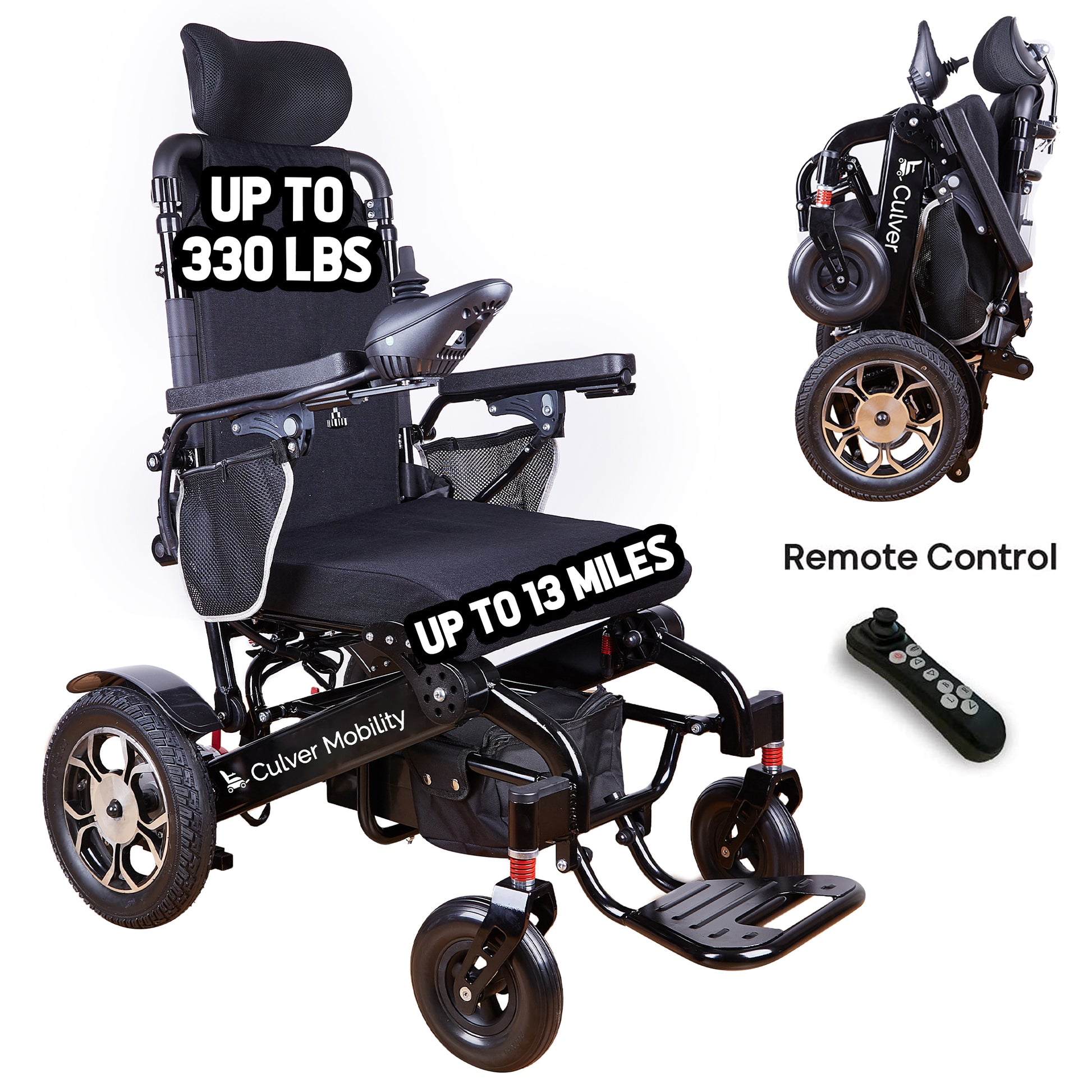 SHAWK (Black)-Reclining Folding Lightweight Electric Wheelchair 500W Motor,330 lbs-13 miles