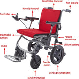KANO( Red) -World's Lightest (only 35lbs) Foldable Electric Wheelchair, Travel Size
